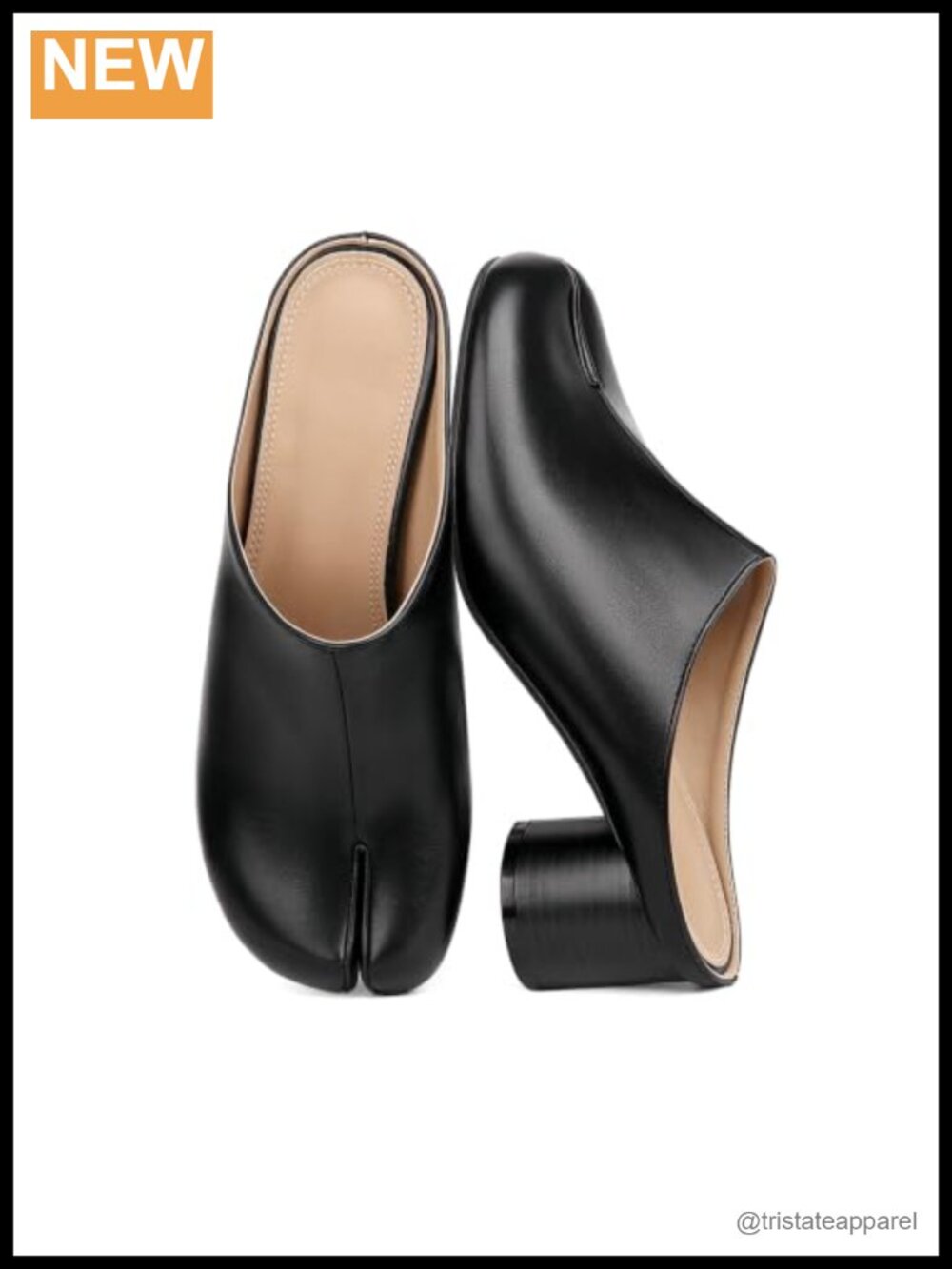 Women Split Toe Mules Chunky Block Heel Close Toe Slip On Japanese Tabi Dress